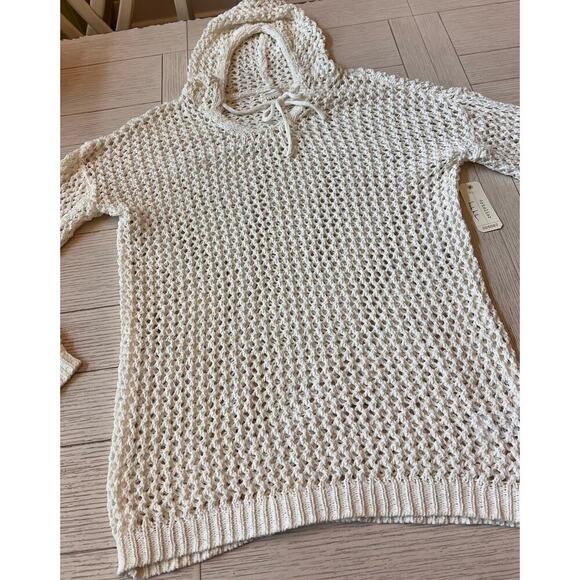 NWT Nicole Miller off white open knit crochet hooded tunic Cover Up. Poly. Sz L - Picture 10 of 11